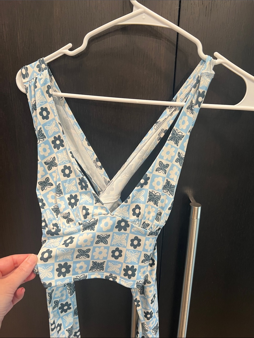 Urban Outfitters Light Blue Floral-Check One-Piece